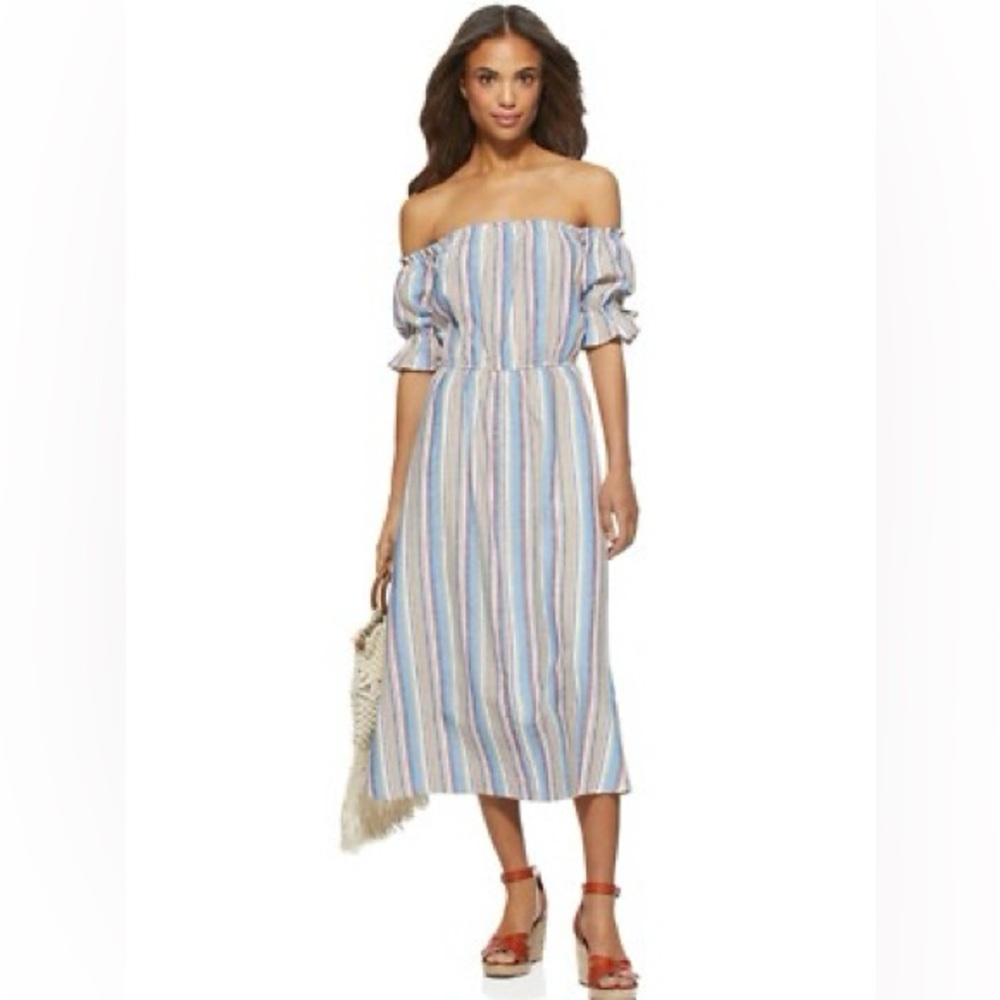 Scoop Off the Shoulder Linen Blend Dress